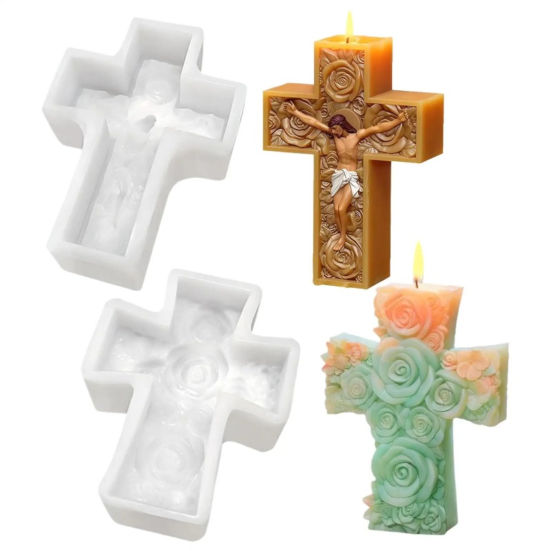 3D Printing Concrete - Flower Cross Jesus Silicone Candle Mold