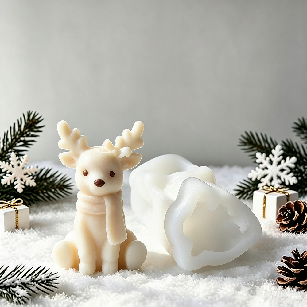 3D Printing Concrete - Sitting Reindeer Silicone Candle Mold -