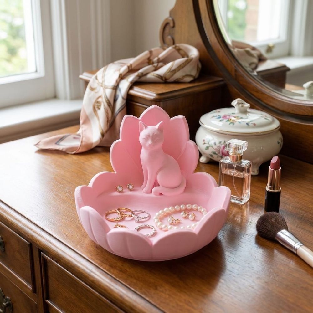 Cute Lotus Cat Jewelry Storage - 3D Printing Jewelry 评论和价格